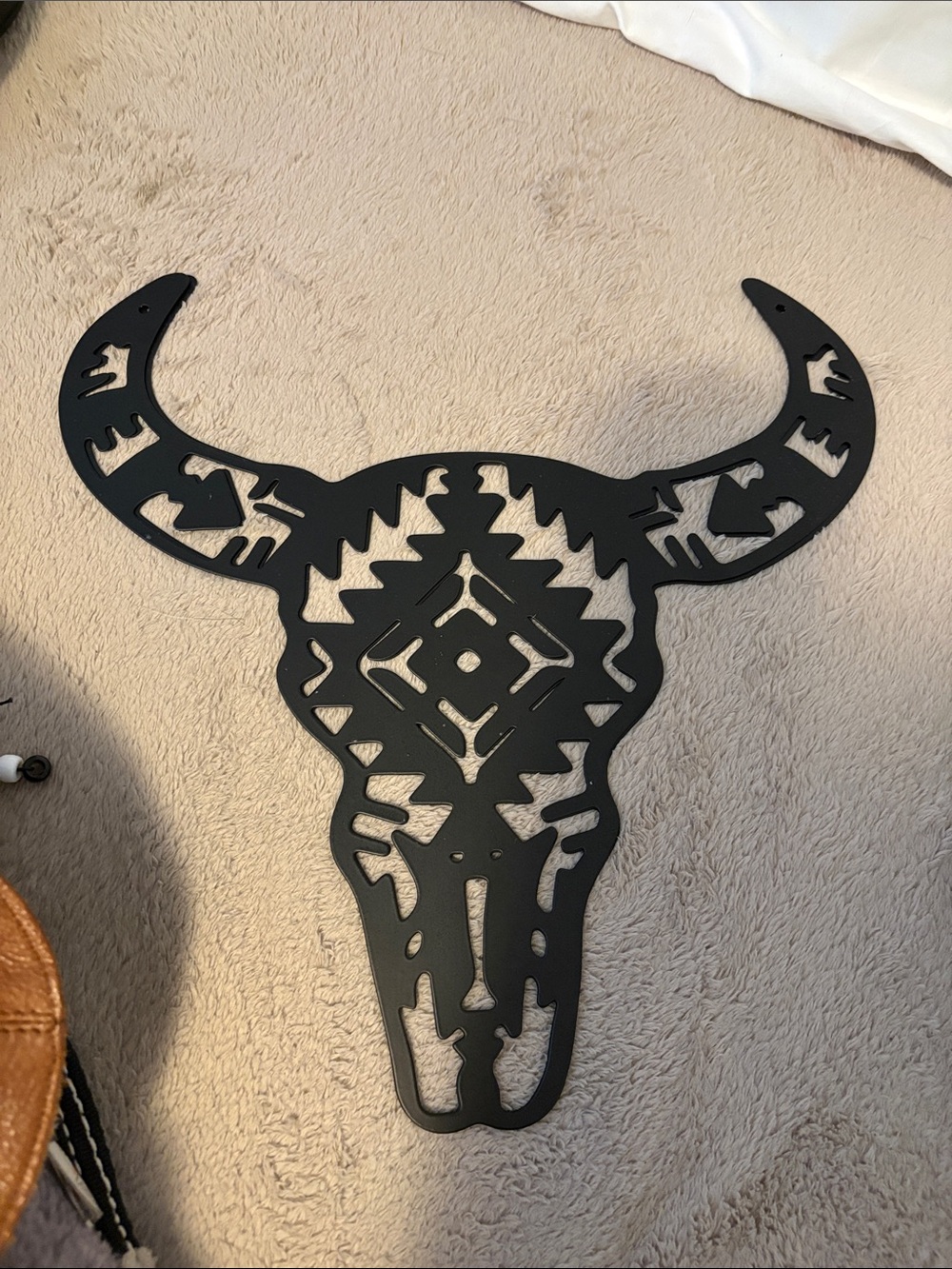 Black Bull Skull Tribal Metal Wall Decor